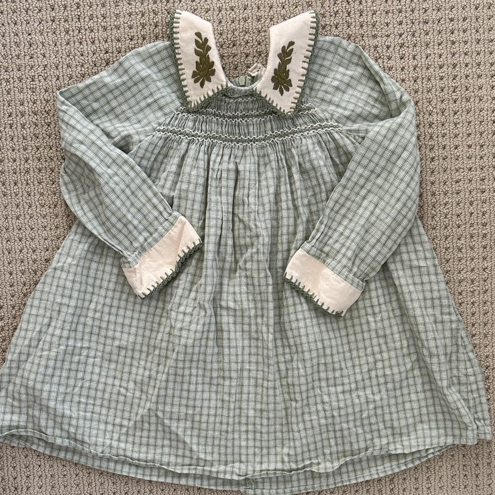 Charming Green Checkered Kids Dress